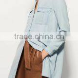 Runwaylover EY2336B Ladies Long Style Fashion Washed Denim Blouse thumbnail-3