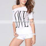 Fashion Women T-shirt Lace Short Sleeve Shoulder Off Blouse Plus Size thumbnail-3