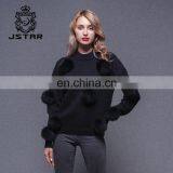 Woman Black Custom Pullover Sweater With a Lot Fox Fur Ball thumbnail-1