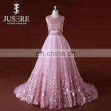 Stylish Sleeveless Flowers Lace Appliqued Beaded Low-Cut Back Ball Gown Pink Patterns Of Lace Evening Dresses In Istanbul 2016 thumbnail-1