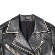 2021 New Women's Female Casual Zipper Leather Motorcycle Jacket With Lapel PU Leather Jacket thumbnail-3