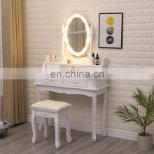 Bedroom Vanity Dresser Light Wood Dressing Table With With 10 Led Bulbs thumbnail-1