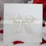 Ribbon Bow Embellished Wholesale Ivory Lace Wedding Invitations thumbnail-1