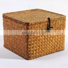 HBK Three Piece Set With Lid Square Handmade Natural Seagrass Storage Box for Sundries thumbnail-3