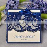 Elegant Dark Blue Short Invitation With Pocket Fold Wedding Invitation Cards