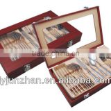 24pcs cutlery in visable wooden box and stainless steel 410 material factory sell directly
