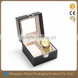 Personalized 2 Slot Black Leather Watch Storage Box With Clear Lid