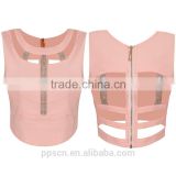 China Wholesale crop top zipper beaded pink sexy ladies tops images fashion ladies top                        
                                                Quality Choice