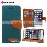Wholesale dual color convas pouch case with credit card for iphone 6 folio flip case cover