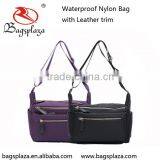 China High Quality Woman Casual Nylon Sling Handbag With Leather Trim thumbnail-4