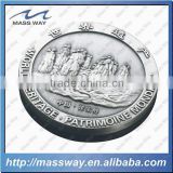 customized 3D mountain shape zinc alloy old color antique pewter coin