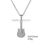 Music Theme Jewelry 925 Sterling Silver Clear Crystal Guitar Shape Pendnat Necklace thumbnail-2