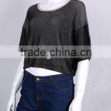 Export Womens' Boat Neck Drop Shoulder 1/2 Sleeve Pullover Knitted Sweater With Jacquard thumbnail-2