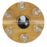 Rotating Bottom Bamboo Table Standing Wine Holder With 6 PCS Glasses thumbnail-3
