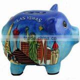 Las Vegas Blue Hand Painted Piggy Bank thumbnail-2
