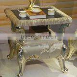 BISINI Fancy Flower Shaped Solid Wood With Fabric Chair, Neoclassic Style Living Room Tea Table and Chair Set (BF01-X1198) thumbnail-4