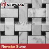 Basketwave Bianco Carrara White Marble Mosaic With Black Dot Floor Mosaic Tile thumbnail-2