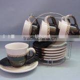 Double Glazed Tea Cup and Saucer Sets With Rack thumbnail-1