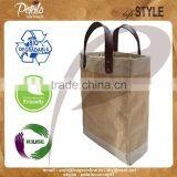 Leather Handle Jute Bag - With Removable Hard Base - Genuine Leather Handle - Luxary Bag thumbnail-1