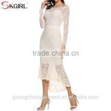 Women's off Shoulder Long Sleeve Floral Lace Mermaid Long Fish Tail Cocktail Evening Bodycon Dress thumbnail-6