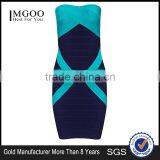 MGOO Cheap Clothes China Custom OEM/ODM Strapless Bodycon Dress Contrast Blue Party Dress Sexy Bandage Vestidos H206 thumbnail-2