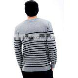 Navy Stripes Crew Neck Cotton Long Sleeve Men Pullover Sweater With Chest Pocket thumbnail-2