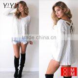 Autumn Criss Cross Top Backless Knitted Sweater Women 2017 Spring Oversized Knitwear Loose Jumpers White Pullover thumbnail-3