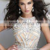 2015 Scoop A Line Full Length Prom Dress Beaded Tulle Bodice With Chiffon Skirt thumbnail-2