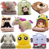 Custom Cute 2 in 1 Bear Elephant Bunny Emoji Unicorn Doll Blanket Toy Soft Animal Head Plush Baby Pillow Blanket