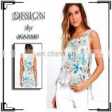 Clothing Manufacturers Lady Blouse & Top Lace-up Sides and Printed Design High-low Tops for Women