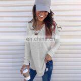 2020 New Arrival Fashion Style Long Sleeve V-neck Solid T-shirt For Women thumbnail-6