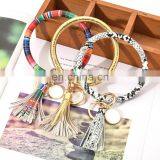 PU Leather Key Chain Women Circle Tassel Bracelet Wristlet Keychains Girl Key Ring Wrist 35colors thumbnail-5