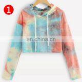 Purple Tie Dye Printing Short Hoodies Sweatshirt Women Casual Drawstring Thin Pullover Autumn Female Girl Long Sleeve Tops thumbnail-2