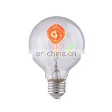 New LED Flame Bulb Flower Design Wick Decorative G80 3W Clear Glass Shell E26 E27 Lamp Holder Vintage Table Holiday Light