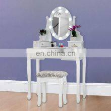 White Dressing Table With Stool and LED Lights With 5 Drawers and Mirror Dresser Furniture Dresser Makeup Table