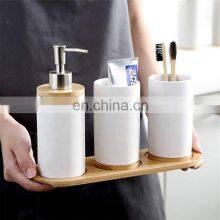 2021 Modern Design 3-piece Home Black White Natural Bamboo Bottom Ceramic Bathroom Accessories thumbnail-2