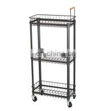 3 Tier Rolling Utility Cart with Wheels Multifunctional Metal Storage Cart Organizer Adjustable Trolley Cart with Handle