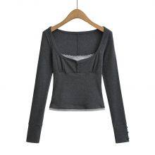 American-style Vintage Lace Trimmed Fitted and Slimming Top in Two Pieces With Long Sleeves, Made of Imitation Fabric. thumbnail-5