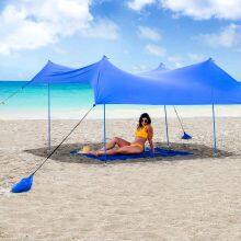 Portable Large UPF50 UV, Protection 4 Aluminum Poles Lycra Nylon Family Sun Shelter Canopy Tent Beach Shade With Sandbag Anchors thumbnail-4