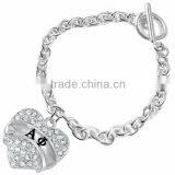 Genuine Austrian Clear Crystal "Alpha Phi" Greek Sorority Heart Charm Chain Link Bracelet thumbnail-2
