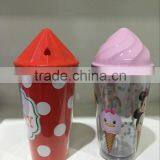 BPA Free Cartoon Lovely Bottle Plastic Double Wall Bottle for Kid Plastic Ice Cream Bottle
