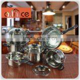 Hot Product Inducution 12pcs Stainlesss Steel Stock Pot Milk Pot Fry Pan Set