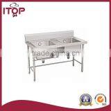 Stainless Steel Square Bench of Double Bowl Kitchen Sink thumbnail-1