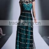 High Quality new arrival dark green embroidered long dress
