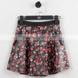 F5S43014 New Design Contrast Waistband Skater Skirt Women Floral Print Leather Skirts thumbnail-4