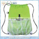 Green Drawstring Backpack With Net Front Pocket