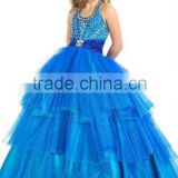 Halter blue elegant backless many beads with pleated waistband flower girl dresses CWFaf4227
