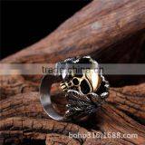 Gold Silver Vintage Gothic Wing Biker Surgical Stainless Steel Skull Ring for Man thumbnail-2
