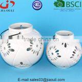 BSCI Audit Factory White Ceramic Lantern With Metal Handle, Ceramic Candleholders thumbnail-4