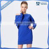 Custom Nice Embroidered French Terry Long Sleeve Casualone Shoulder Dress Fashion for Ladies thumbnail-1